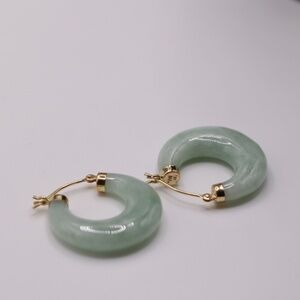 Natural Green Jadeite14k Gold Hoop Earrings